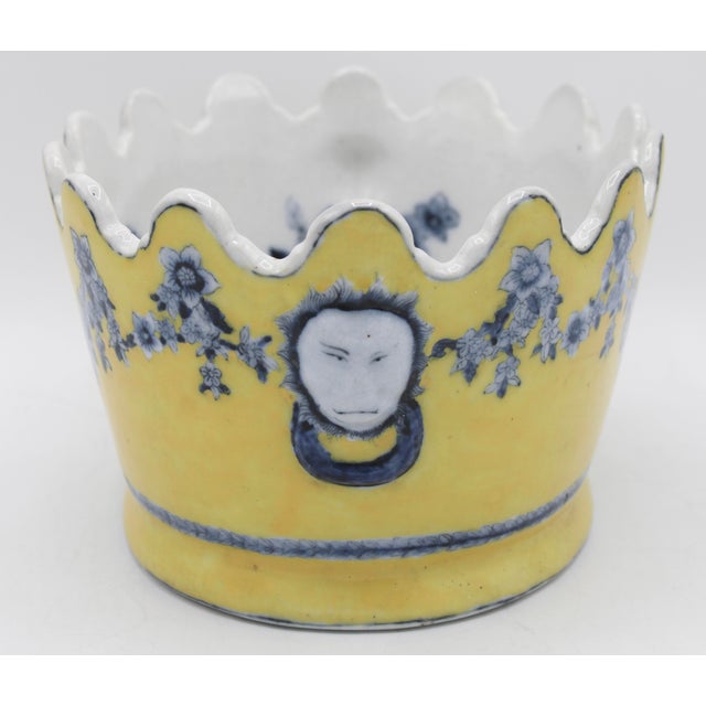 Mid 20th Century Mid 20th Century Yellow and Blue Ceramic Cachepot Planter For Sale - Image 5 of 9
