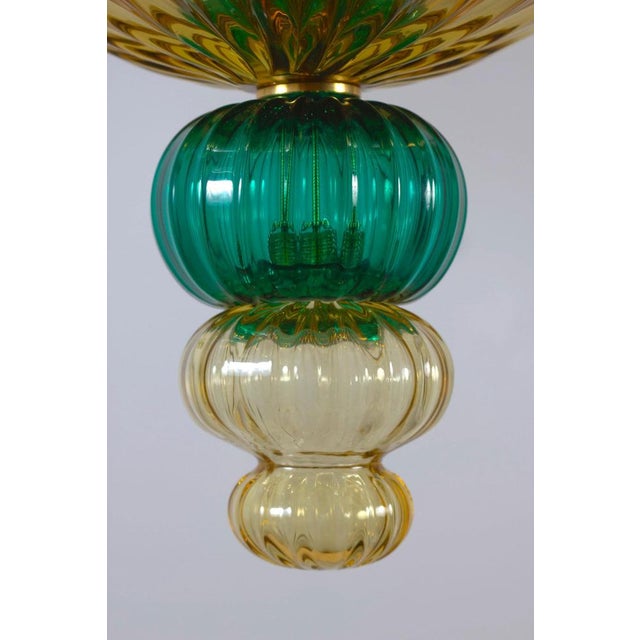 Chandelier in Amber and Emerald Hand Blown Glass attributed to Venini, 1970s For Sale - Image 9 of 14