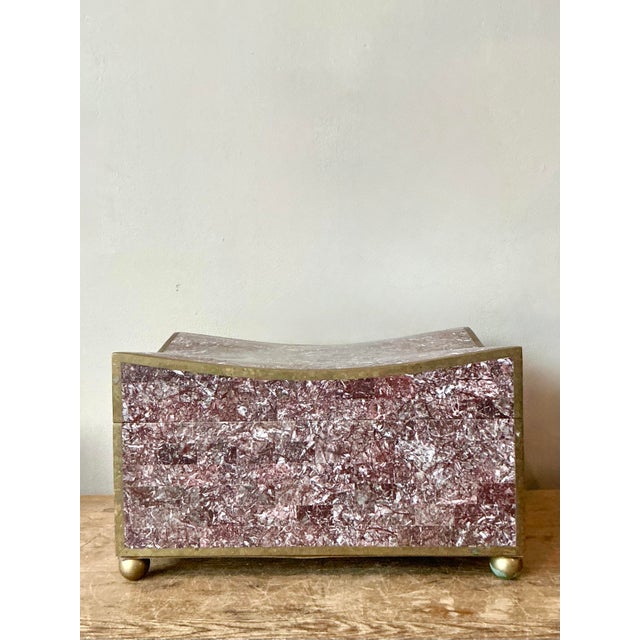 Late 20th Century Vintage Boho Brass Trimmed Tessellated Stone Box For Sale - Image 5 of 7
