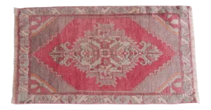 Distressed Low Pile Small Turkish Hand Knotted Yastik Rug 1′10″ × 3′3″