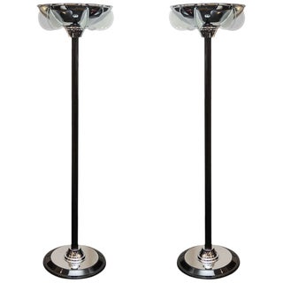 Vintage Space Age Black Lacquer Torchieres - a Pair For Sale