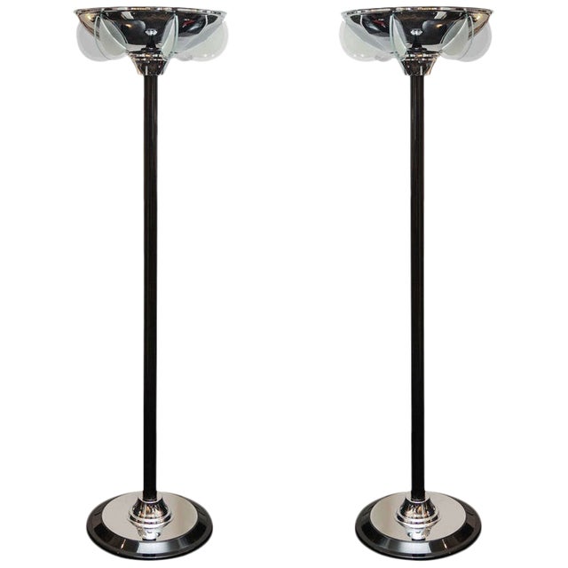 Vintage Space Age Black Lacquer Torchieres - a Pair For Sale