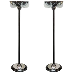 Vintage Space Age Black Lacquer Torchieres - a Pair