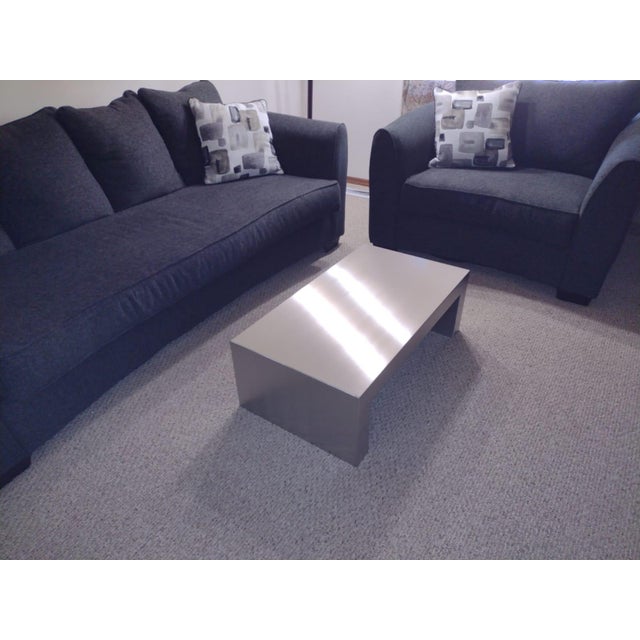 Contemporary Waterfall Coffee Table in Brushed Stainless Steel, 36"w × 20"d × 12"h Ponoma For Sale - Image 3 of 4