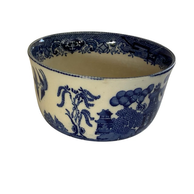 Antique Buffalo Pottery Blue Willow Oatmeal Berry Bowl - Semi-Vitreous Made in Usa 1917 For Sale - Image 4 of 7