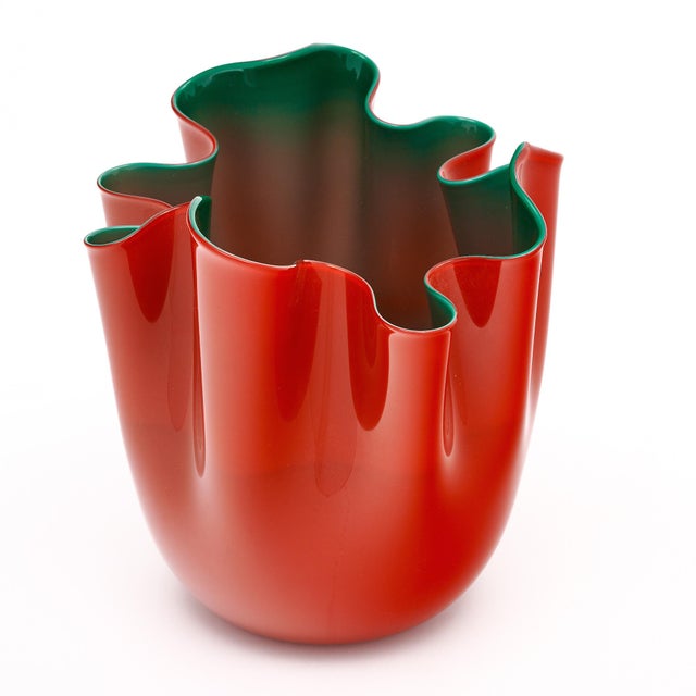 Vase by iconic glass manufacturer Venini in Murano, Italy outside of Venice. This hand-blown piece features the famous...