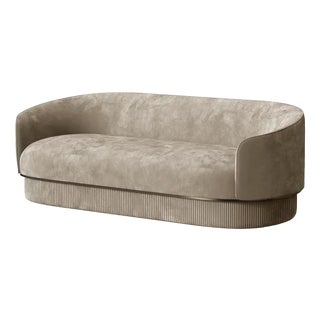 Modern Gentle Sofa in Cream Velvet and Bronze Metal by Javier Gomez For Sale