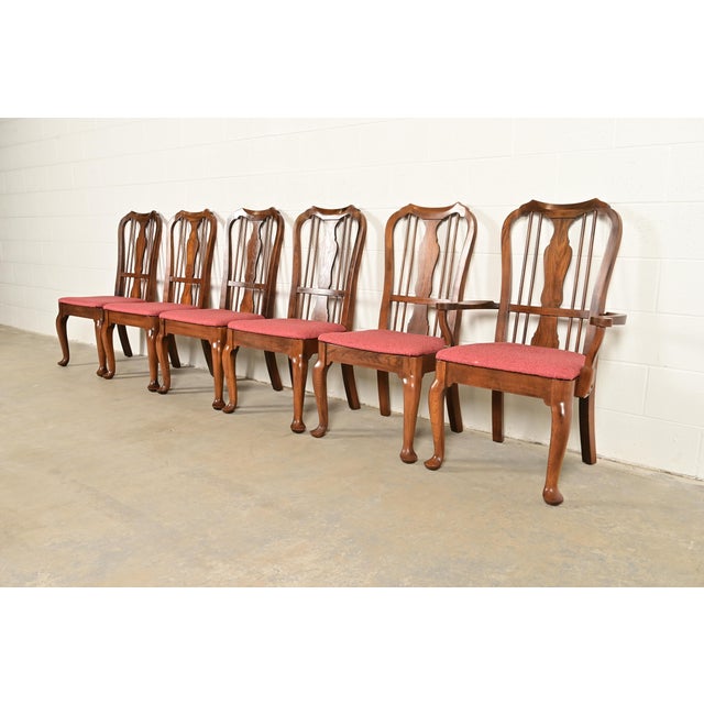 Baker Furniture Style Queen Anne Solid Walnut Dining Chairs, Set of Six For Sale - Image 15 of 15