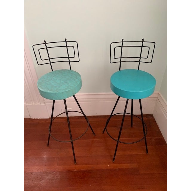 Attached Bar Stools, Mid Century Modern Bar Stools With Swivel Seats A Pair Chairish