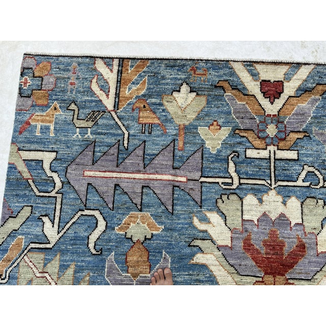 2000 - 2009 Sky Blue Caucasian Rug - 8'4" X 9'11" For Sale - Image 5 of 7