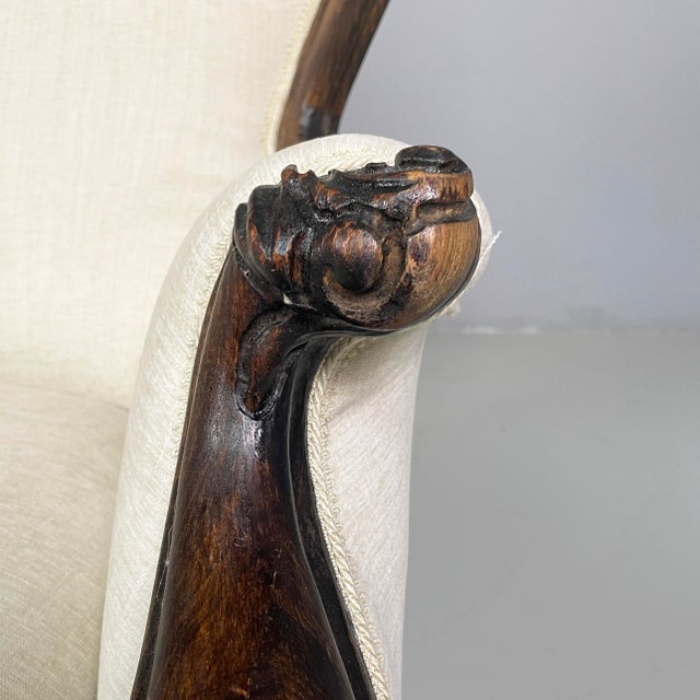 Italian Luigi Filippo Style Armchairs in Wood and White Fabric, 1930s, Set of 2 For Sale - Image 9 of 18