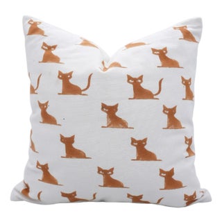 Fabdivine Handmade Block Print Halloween Pillow Cover Cat Design, Spooky Holiday Décor Size-14x14 For Sale