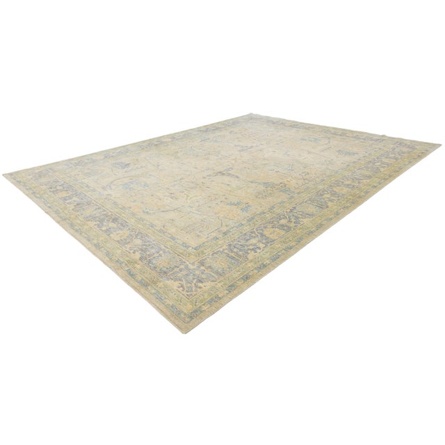 Modern Oushak Style Hand-Knotted Wool Rug in Slate Blue & Ivory Accent Tones For Sale - Image 10 of 12