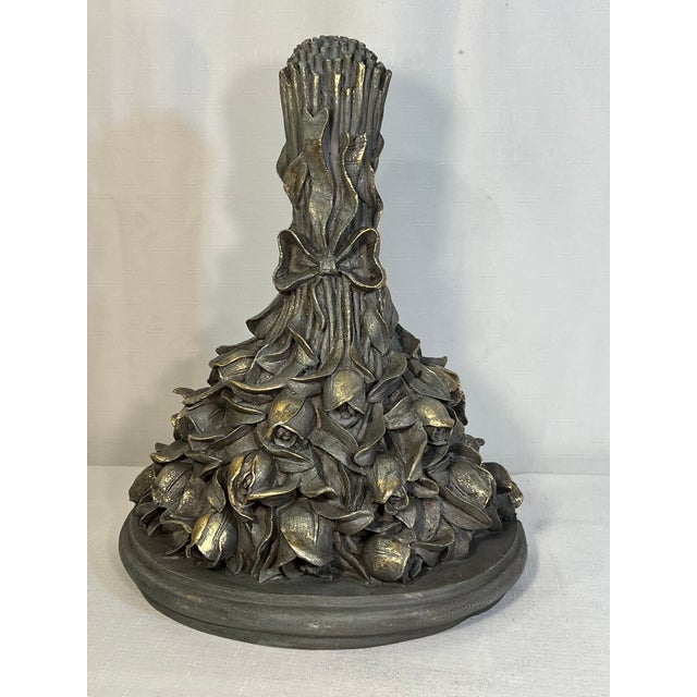 Vintage Shabby Chic French Grey Wall Bracket With Gilded Rose Bouquet Design For Sale - Image 11 of 11