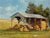 Stacked by Samantha Buller | Oil Painting of a hay shed with stacked bales in a field. For Sale