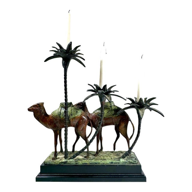 Vintage Orientalist Cold-Painted Bronze Figural Sculpture Candleholder. For Sale