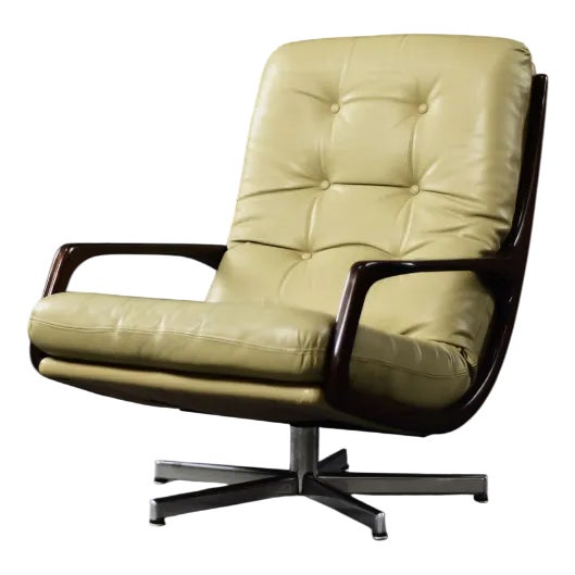 Mid-Century German Modern Leather Swivel Armchair by Eugen Schmidt for Soloform, 1960s For Sale