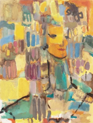 Lady in Yellow and Blue' by Dora Masters, American Post Impressionist Woman Artist