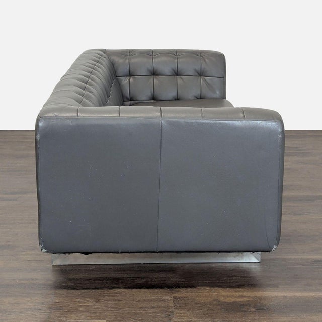Jason Furniture Modern 3-Seat Sofa in Dark Gray Leather For Sale - Image 4 of 8