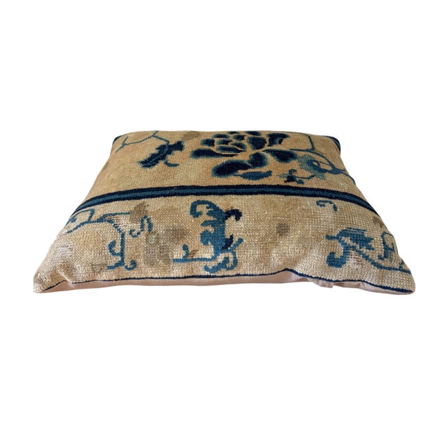 Chinese Custom Made Lumbar Pillow W/Antique Chinese Rug Fragment 17"w For Sale - Image 3 of 8