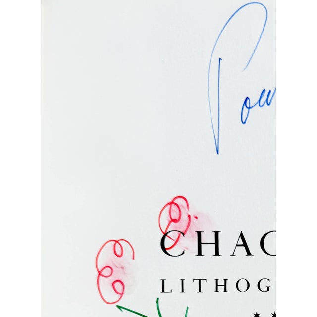 Marc Chagall, Drawing with Flowers, 1969, Ink on Paper, in Flawless conditions. Designed 1960 to 1969