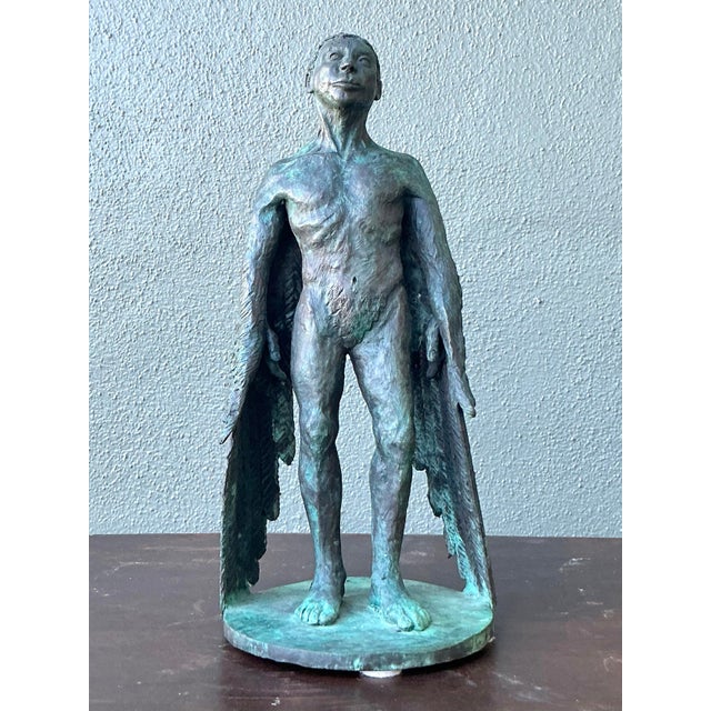 Vintage Boho Bronze Sculpture of Winged Man For Sale - Image 12 of 12