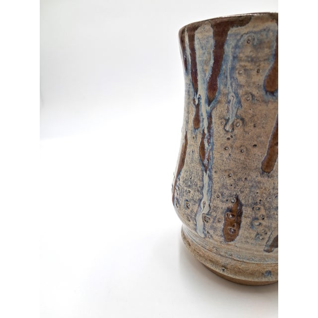 Vintage Hand-Thrown Signed Studio Brown Drip Vase With Iridescent Speckled Glaze For Sale - Image 6 of 10