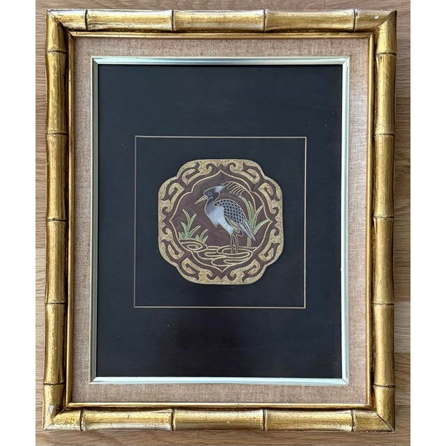 Pair of Vintage Framed Chinese Textile Art in Faux Bamboo Frames For Sale In Austin - Image 6 of 13