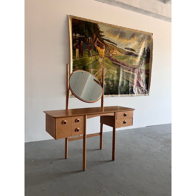 Mid-Century Modern Vintage Norwegian Oak Dressing Table with Mirror, 1970s For Sale - Image 3 of 9