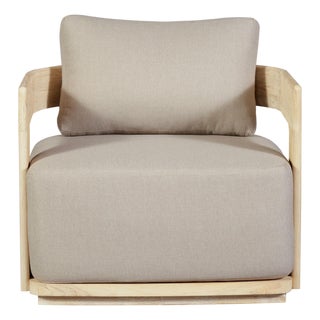 Eclipse Outdoor Solid Teak Wood Chair Natural Look - Gray Fabric For Sale