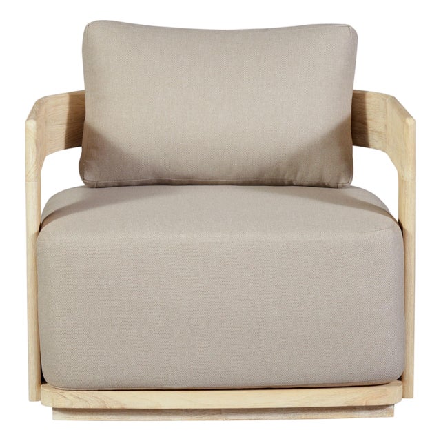 Eclipse Outdoor Solid Teak Wood Chair Natural Look - Gray Fabric For Sale