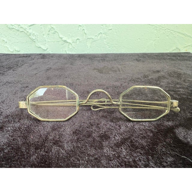 Antique Victorian/Edwardian Folding Octagonal Reading Spectacles With Original Blue-Lined Metal Case, Circa 1890–1915 For Sale - Image 4 of 12