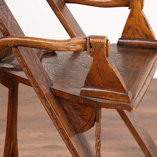 Rustic Antique Hand-Carved Tri Leg Chair For Sale - Image 9 of 13