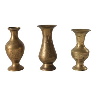 Vintage Etched Brass Bud Vases S/3 For Sale
