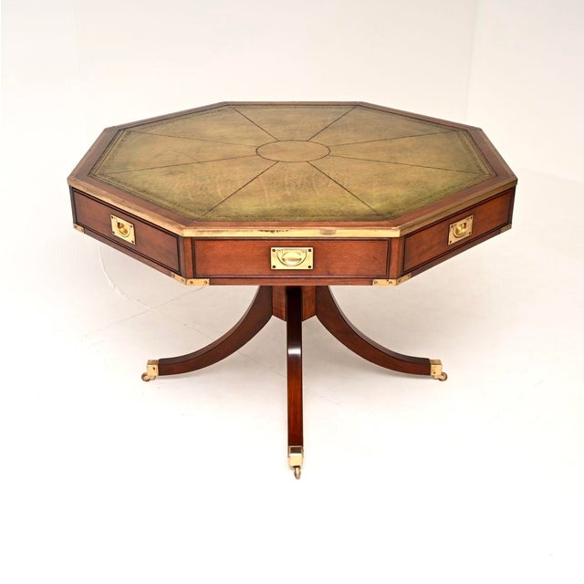 Large Antique Military Campaign Drum Table with Leather Top, 1950 For Sale - Image 11 of 11