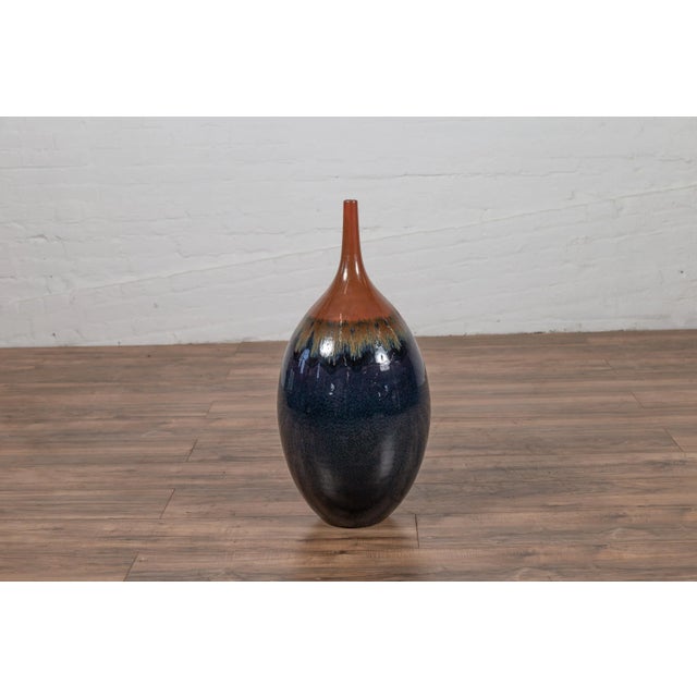 Asian Vintage Northern Thai Chiang Mai Blue and Brown Vase from the Prem Collection For Sale - Image 3 of 13