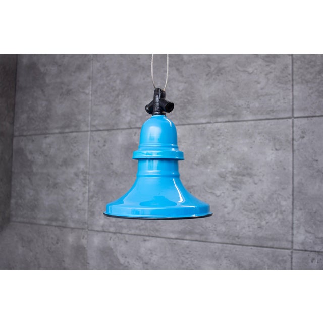 Vintage Beautiful enamel lamp from old warehouse stock in Poland, Found this a abandoned warehouse . Unkown manufacture is...