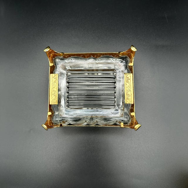 Vintage Hollywood Regency Ormolu Filigree Gold Gilt Vanity Accessories Set Perfume Bottles & Soap Dish 3 Pieces For Sale - Image 4 of 12