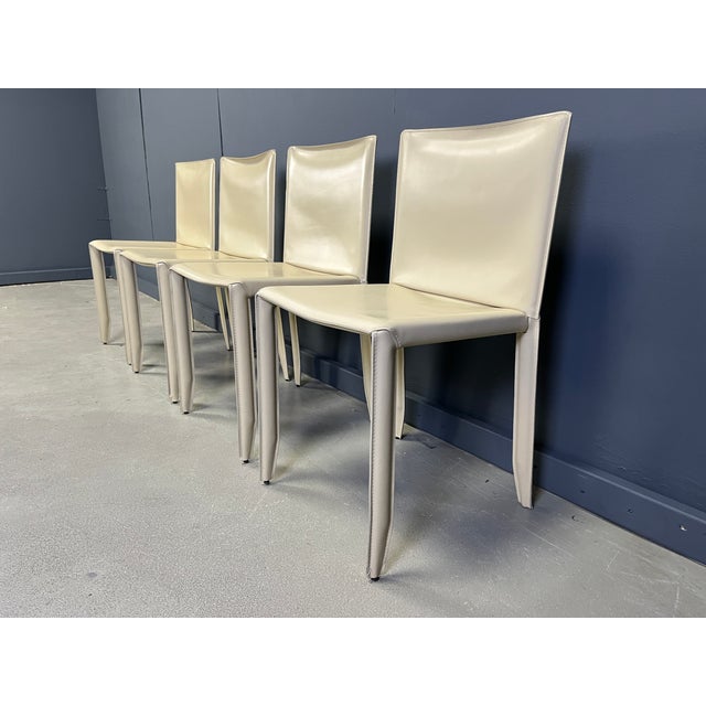 Beige Leather Dining Chairs by Cattelan, Italy, 1980s, Set of 4 For Sale - Image 10 of 13