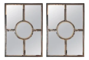 Solid Brass Beveled 'Quadrature' Mirrors by Design Frères - A Pair