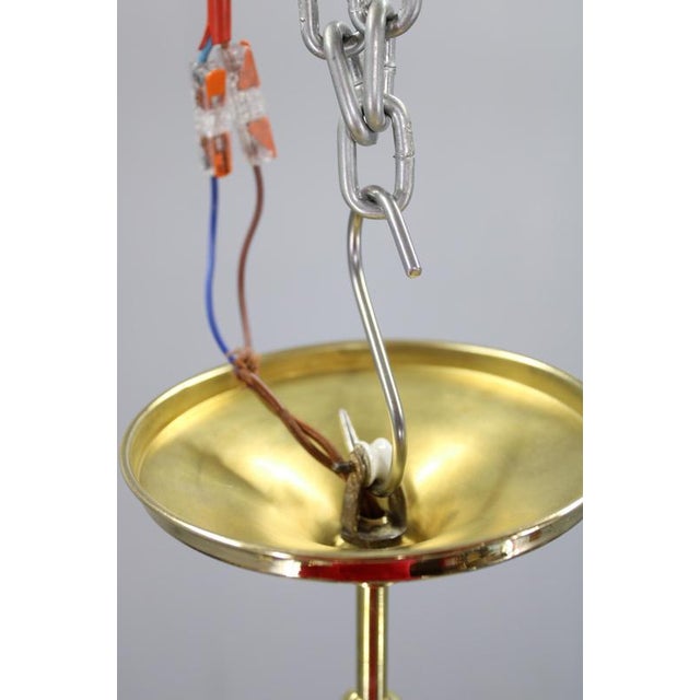 Vintage Art Deco Brass Chandelier with Textured Glass Globes, 1930s For Sale - Image 9 of 12