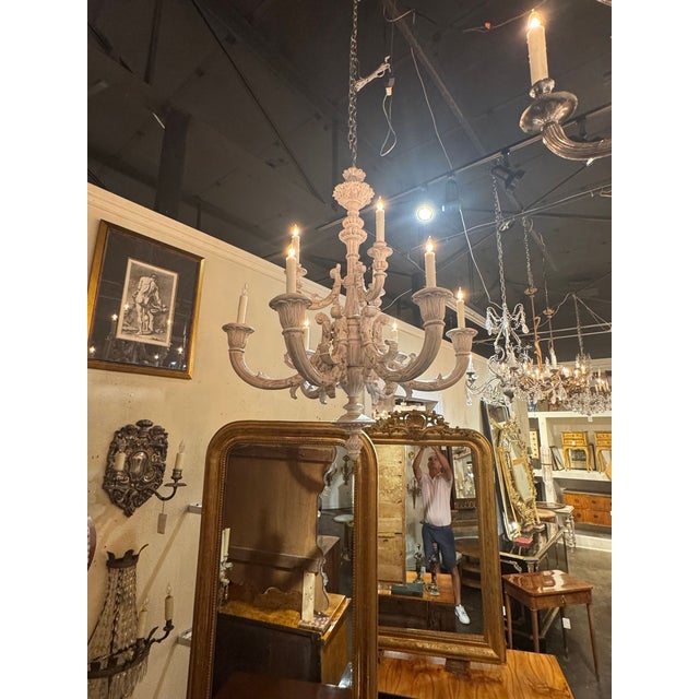 Traditional 19th Century French Carved Whitewashed Chandelier For Sale - Image 3 of 6