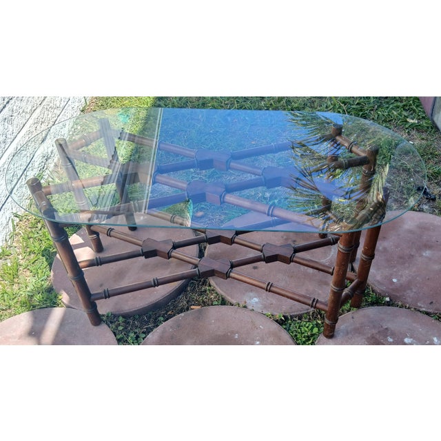 1960s Hollywood Regency Chinoiserie Faux Bamboo Glass Top Coffee Tableee For Sale In Naples, FL - Image 6 of 12