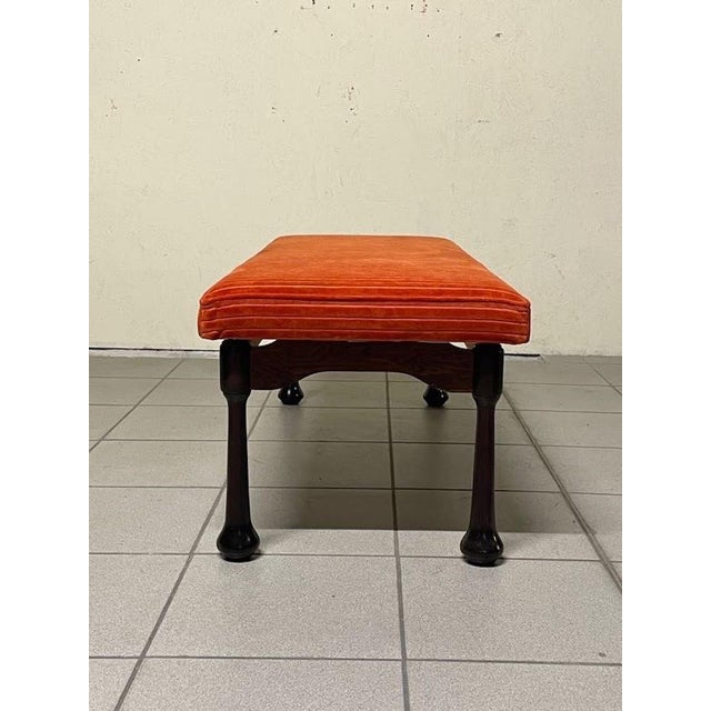 Long Bench in Stained Wood and Fabric, 1960s For Sale - Image 12 of 15