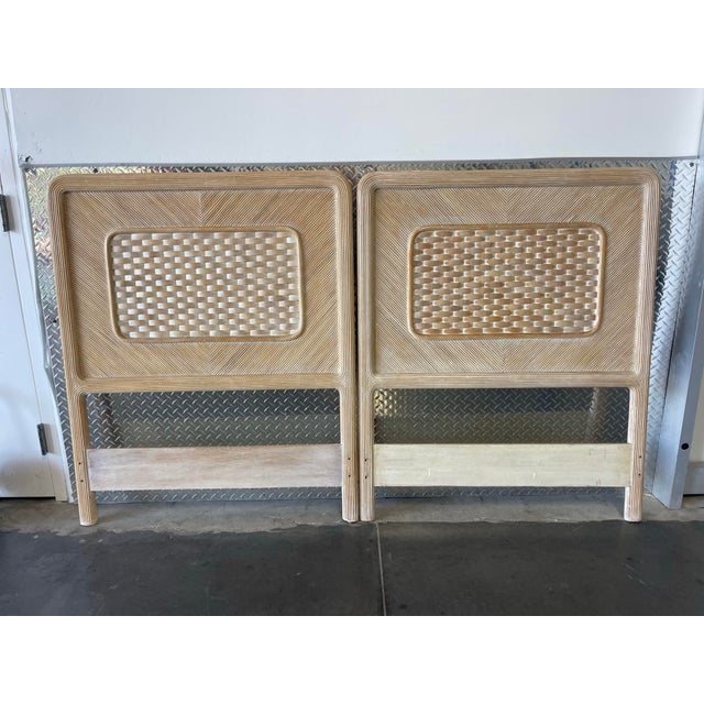 Late 20th Century Vintage Faux Pencil Rattan Twin Headboard Set, Wood For Sale - Image 5 of 12