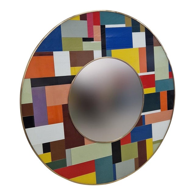 Round Glass Mirror, 1980s For Sale - Image 3 of 7