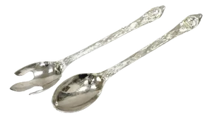 Vintage Modern Christmas Santa Claus Silver Plated Salad Serving Fork & Spoon