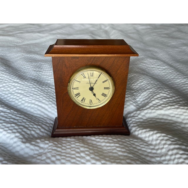 Workaday Handmade Vintage New Hampshire Company Cherry Wood Battery Desk Clock For Sale - Image 4 of 7