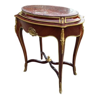 Early 20th C French Louis XVI Mahogany Bronze Marble Side Table For Sale