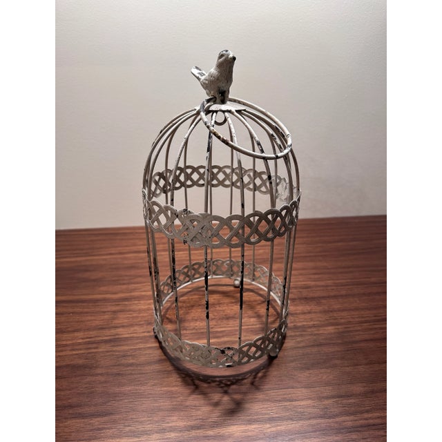 White Late 20th Century Bird Cage Cloche Distressed Metal Decor Indoors or Garden Outdoor For Sale - Image 8 of 11